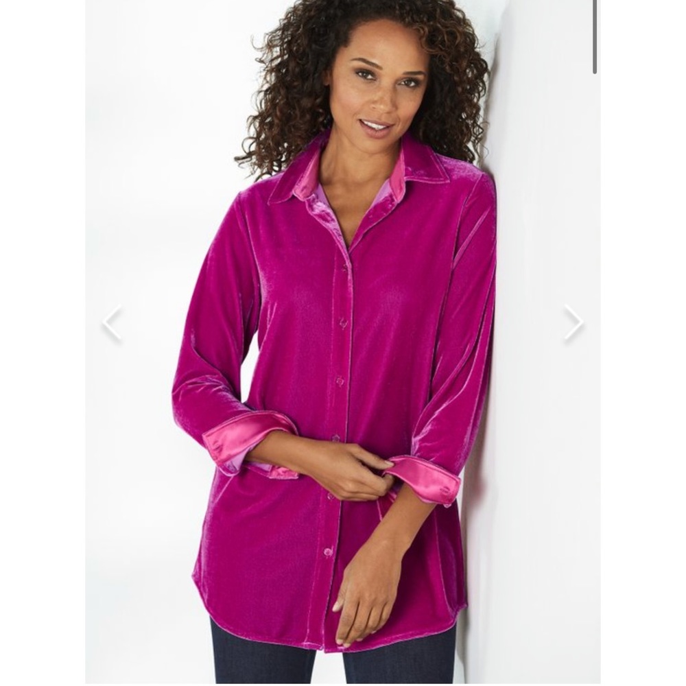 Soft Surroundings velvet tunic boyfriend top fuchsia pink 1X